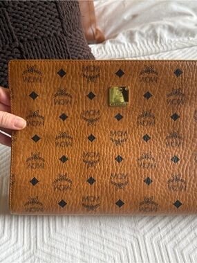 MCM Cognac Monogram Leather Pouch